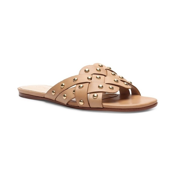 SCHUTZ • Betisa Slide Sandal nude leather Honey Beige studded flat - Picture 2 of 9